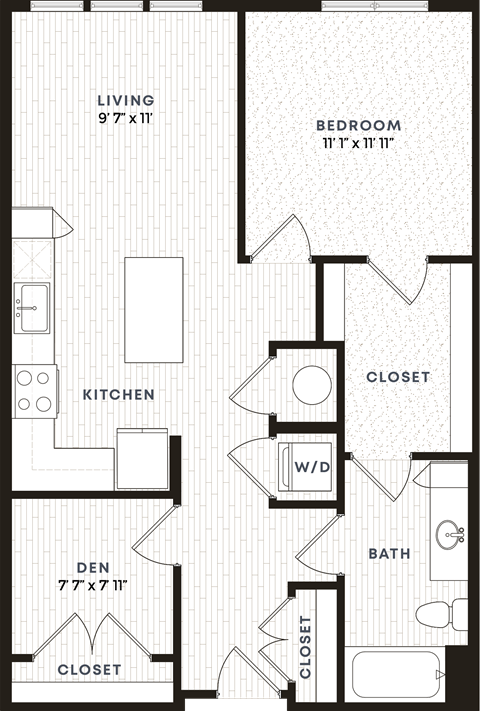 Floor plan for 1 bed, 1 bath, 814 sqft